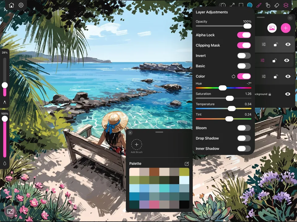 Live layer adjustments on a beach painting