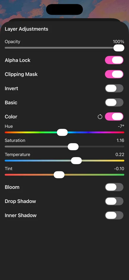 Layer adjustments on iPhone